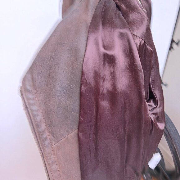 Vintage Genuine Leather Motorcycle Bomber Coat brown Jacket Women’s Medium 90s - Picture 15 of 16